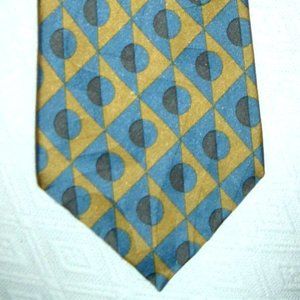 FORMAT 100% silk tie Japan gold green geometric stripe